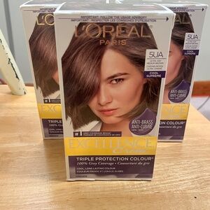 L’Oréal 5UA ultra ash medium brown hair dye (x3)